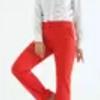 Çizgili Boru Paça Pantolon Kırmızı