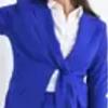 Kuşak Detaylı Takım Elbise Saks Mavisi